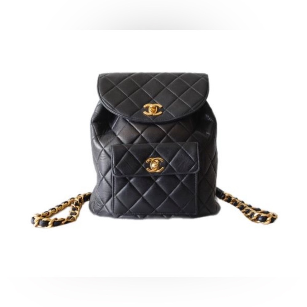 Authentic Rare Chanel Lambskin Double Turnlock Backpack